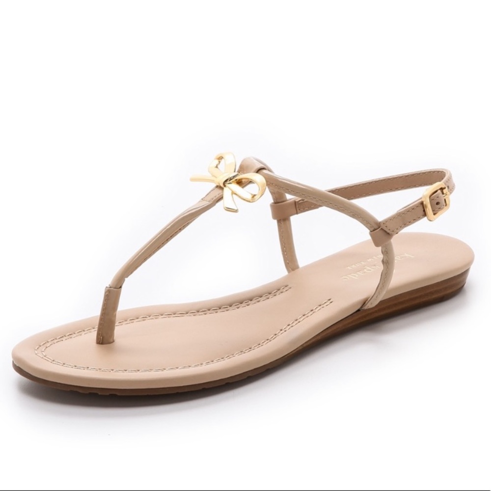 Kate Spade Tracie Gold Bow Patent Thong T-Strap Sandals - 6.5